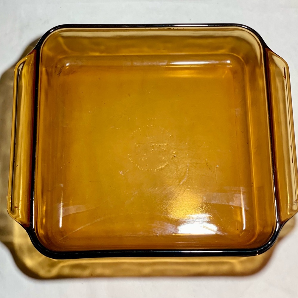 Anchor Hocking Fire King 8x8x2 Square Baking Dish 435, Harvest Amber